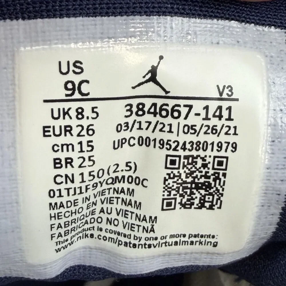 Jordan Air Jordan 6 Retro Shoes Toddler Size 9C White Navy Sneakers 384667-141